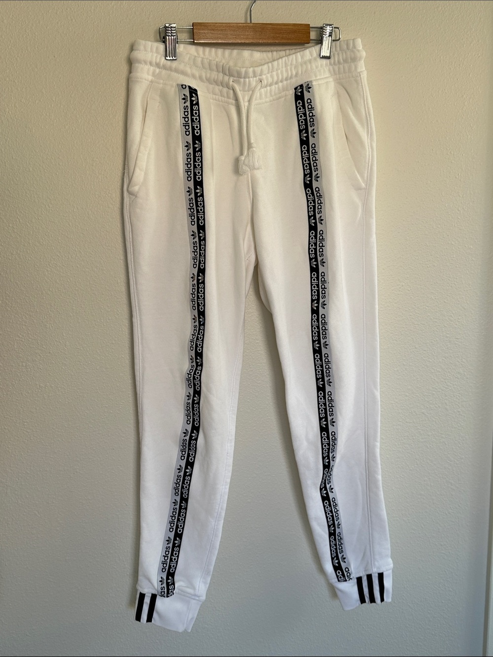 adidas White Kids Joggers with Black Logo Tape